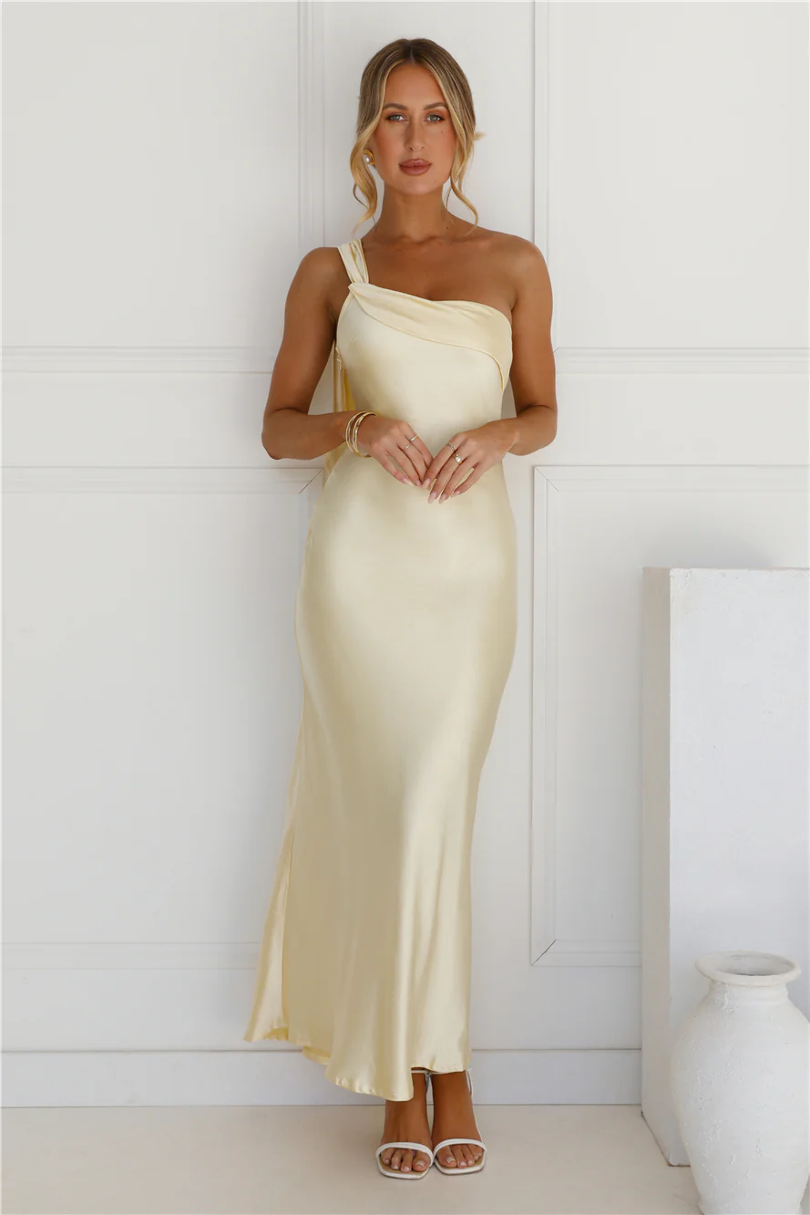 Romantic Tales Satin One Shoulder Maxi Dress