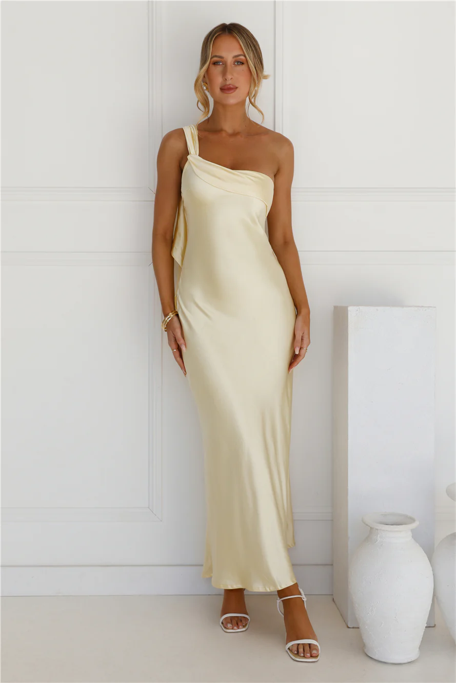 Romantic Tales Satin One Shoulder Maxi Dress