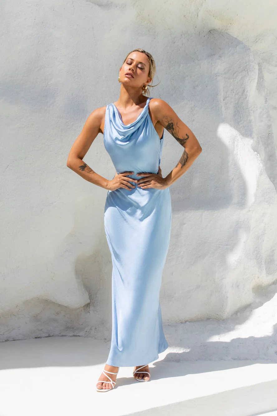 Moonlit Palms Satin Maxi Dress