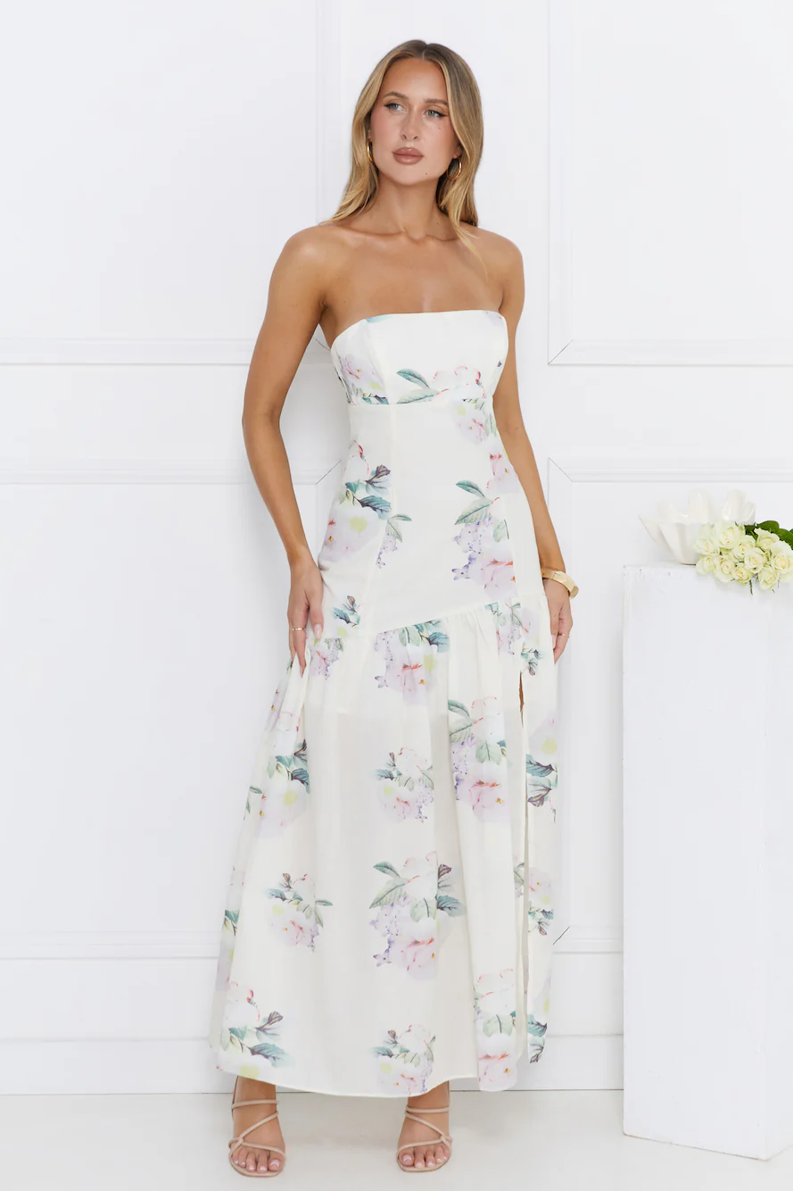 Sunset Whispers Strapless Maxi Dress