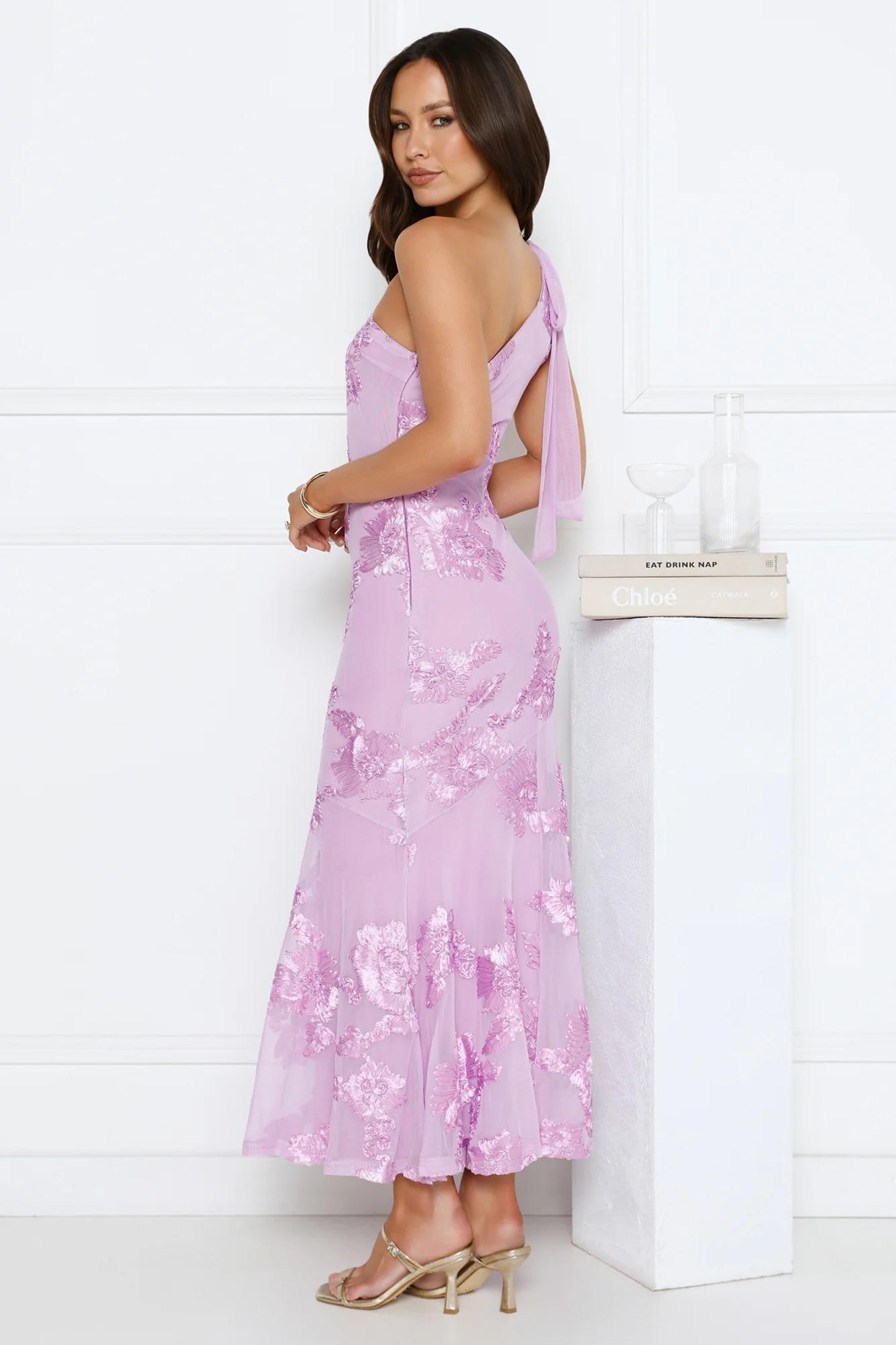 Glossy Girl One Shoulder Mesh Maxi Dress