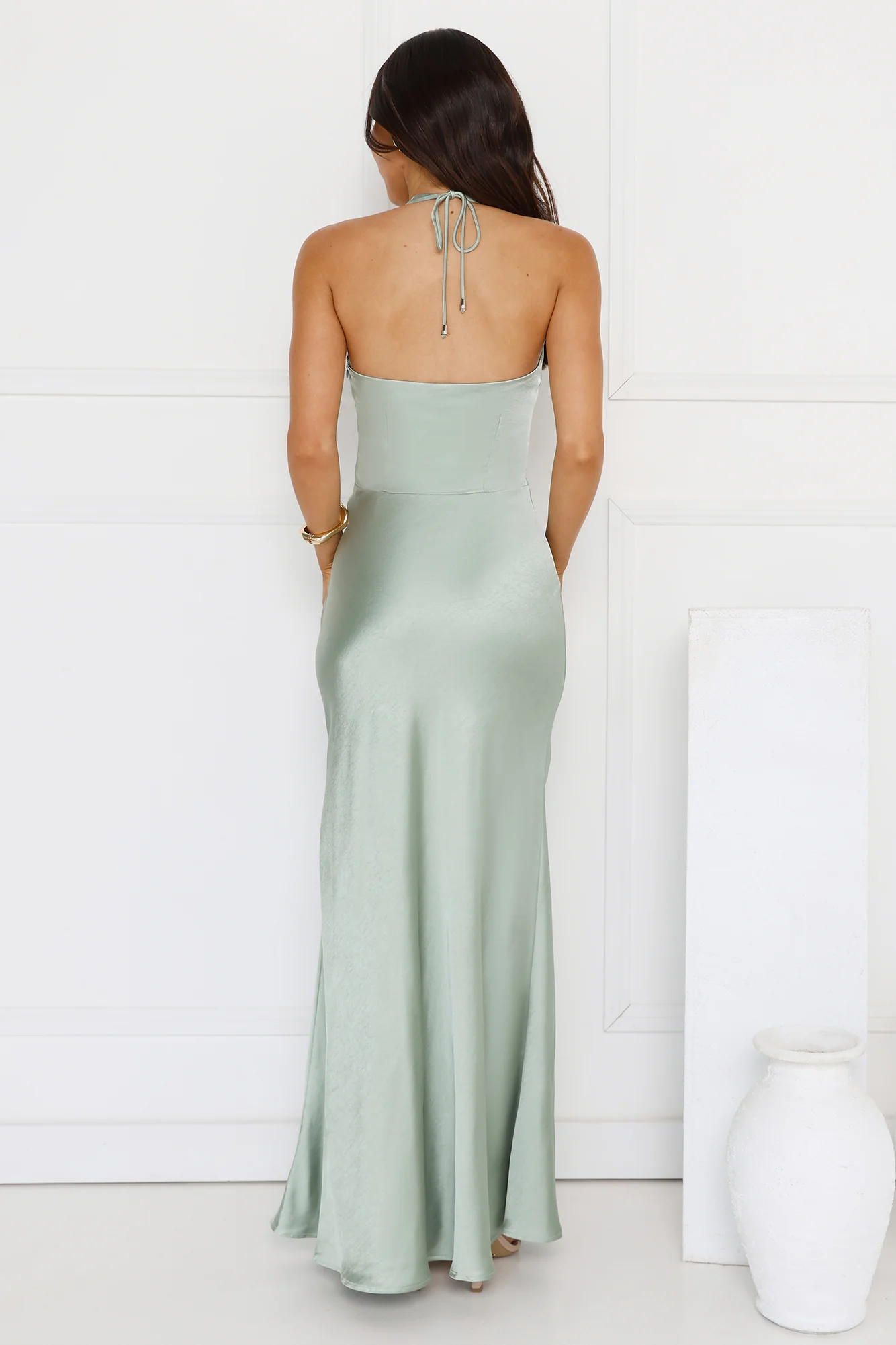Spiced Sunset Satin Halter Maxi Dress