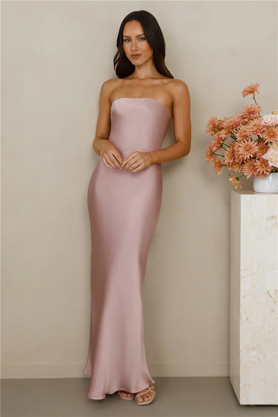 The Felicity Strapless Satin Maxi Dress