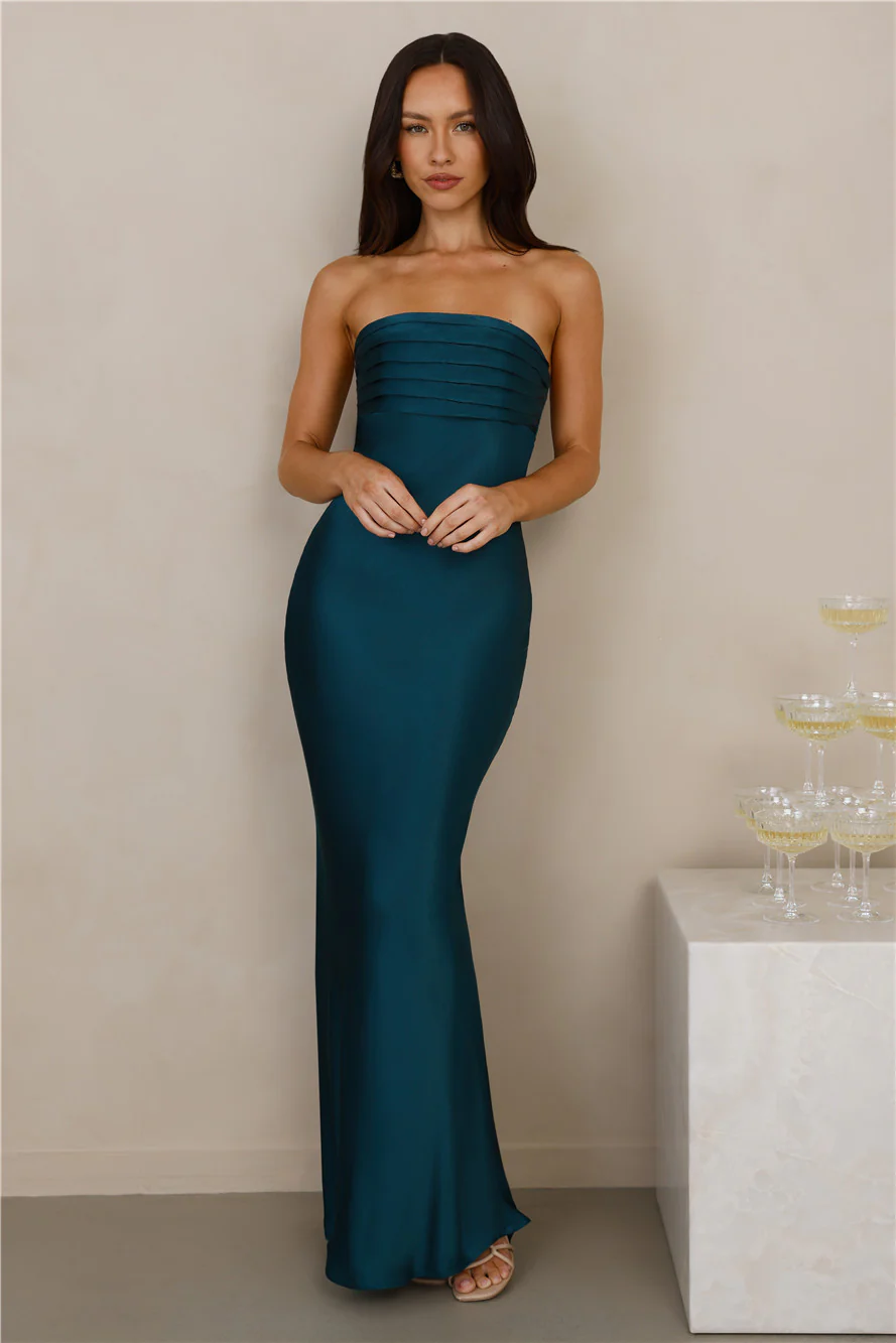 The Seraphina Strapless Satin Maxi Dress