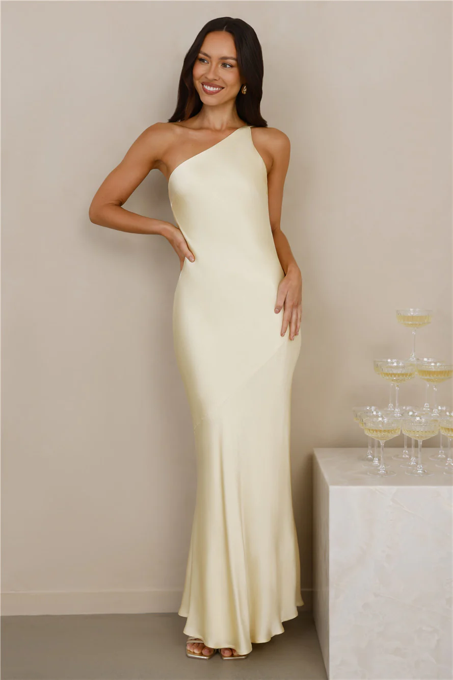 The Evangeline One Shoulder Satin Maxi Dress