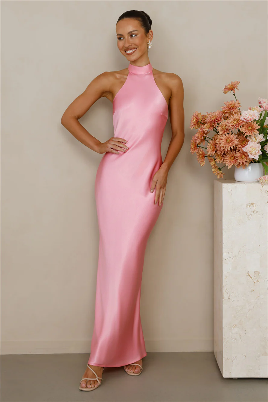 The Cleo Halter Satin Maxi Dress