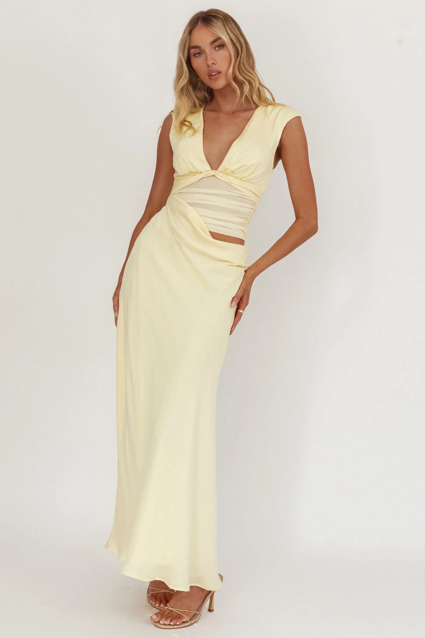 Sun Gaze Sheer Ruched Waist Maxi Dress Butter