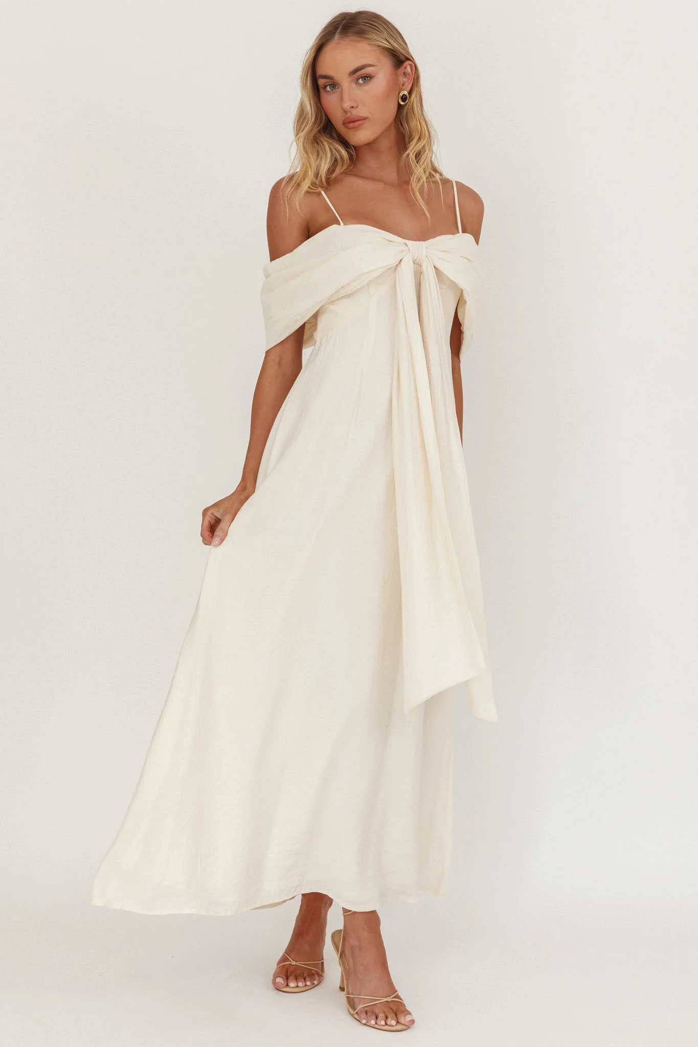 Lillibet Bow Tied Bust Midi Dress Cream