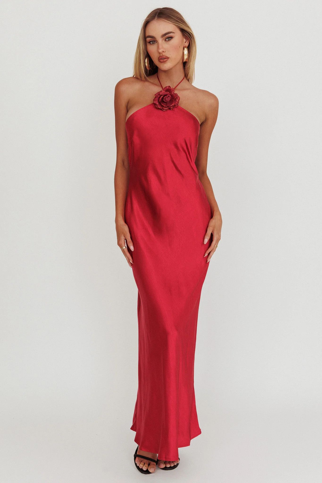 High Roller Flower Decoration Halter Dress Wine