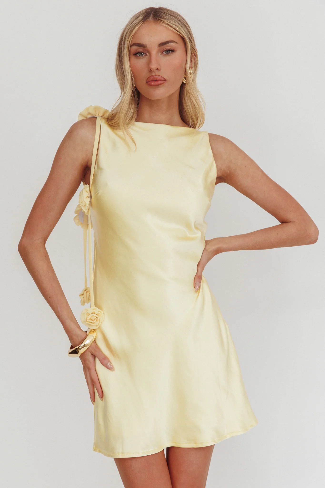 Collecting Memories Backless Rosette String Mini Dress Butter