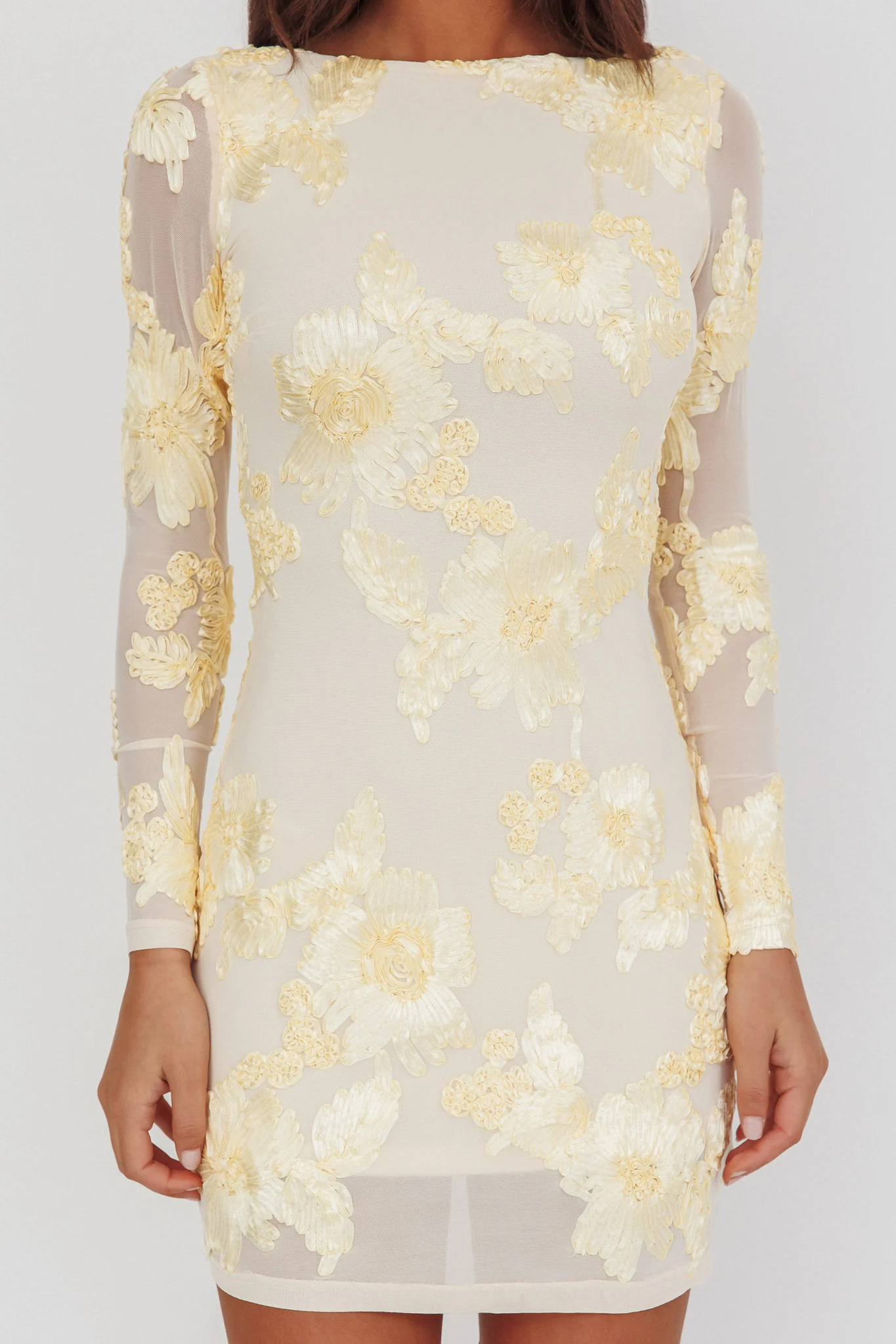 Karma Long Sleeve Scoop Back Dress Embellished Yellow
