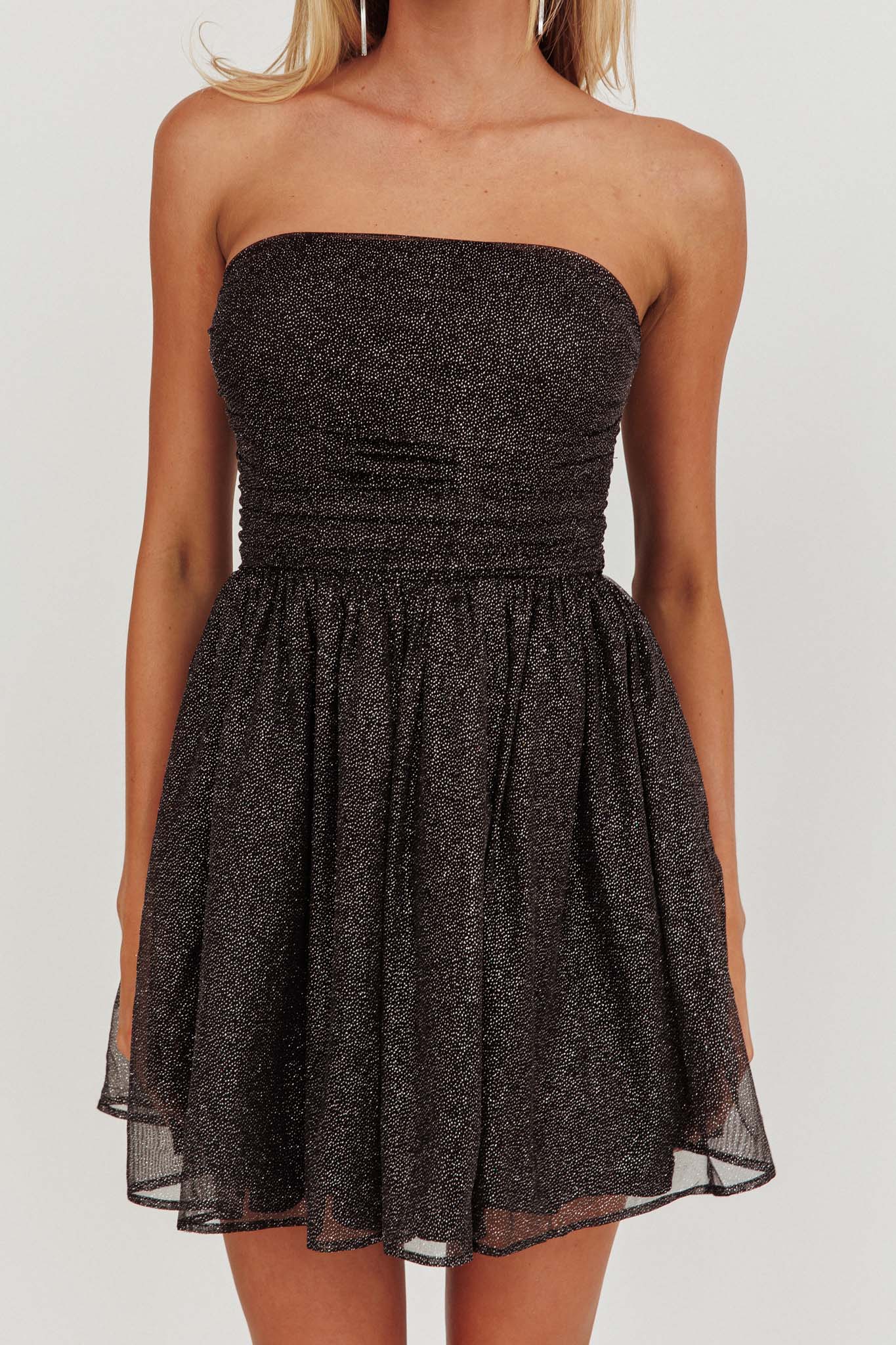 Guilty Pleasure Strapless Glitter Mini Dress Black