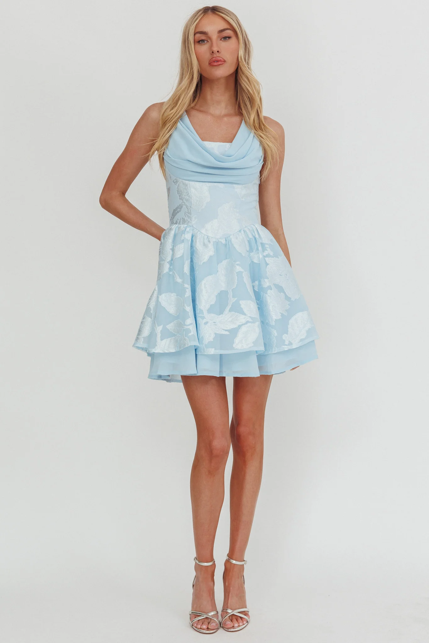 Lusting Lace-Up Back Mini Dress Ice Blue