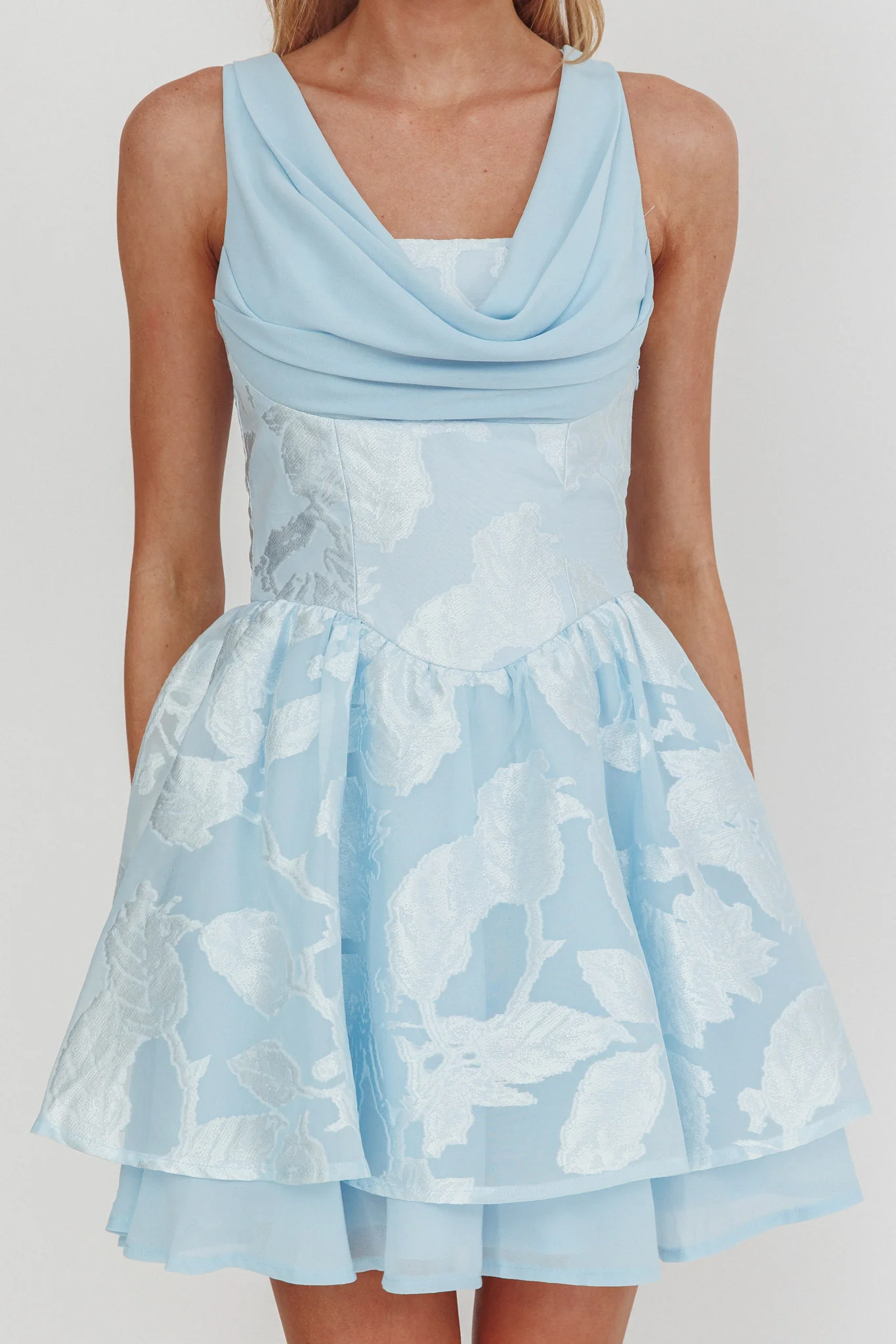 Lusting Lace-Up Back Mini Dress Ice Blue