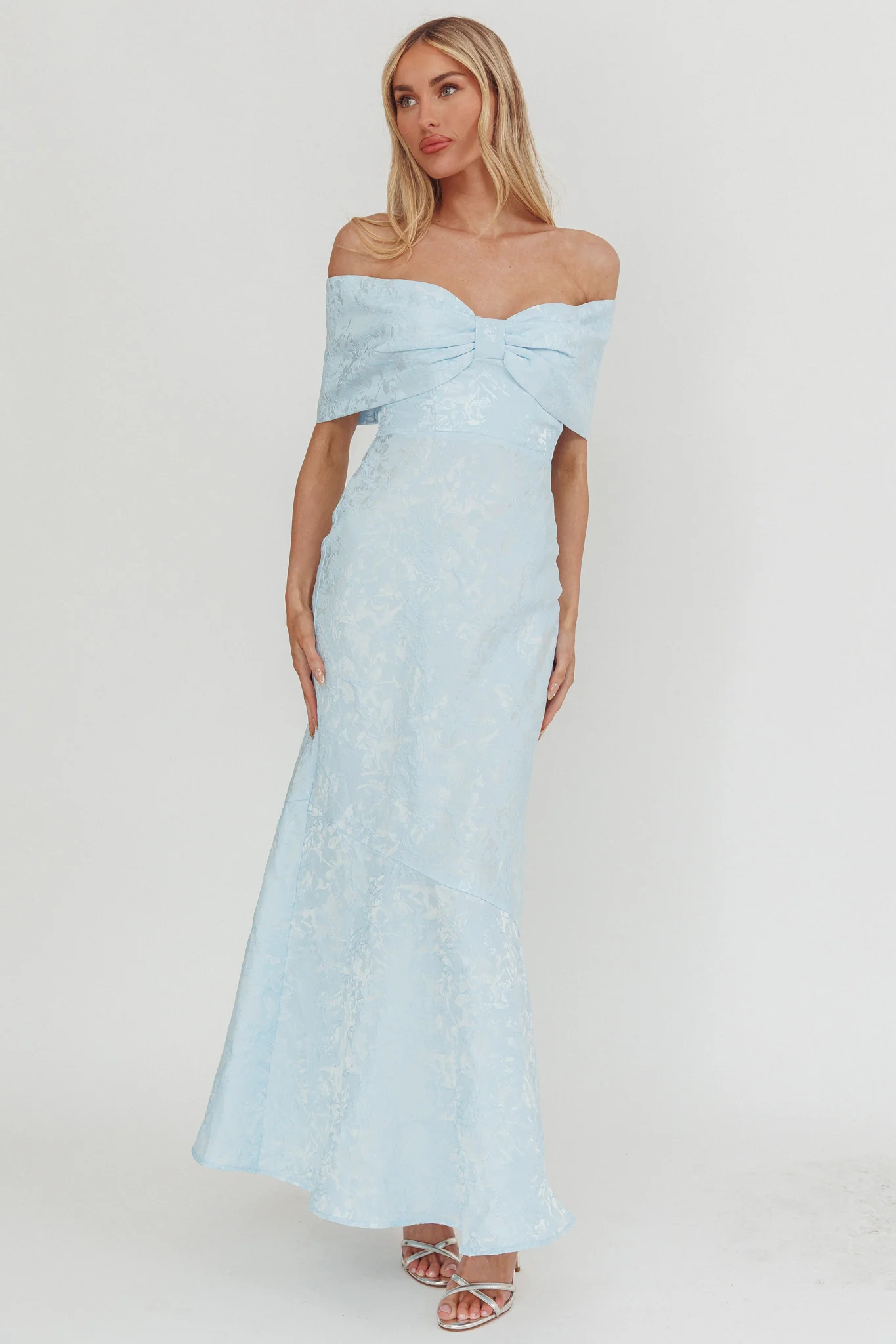 Fairytales Off-Shoulder Jacquard Maxi Dress Blue