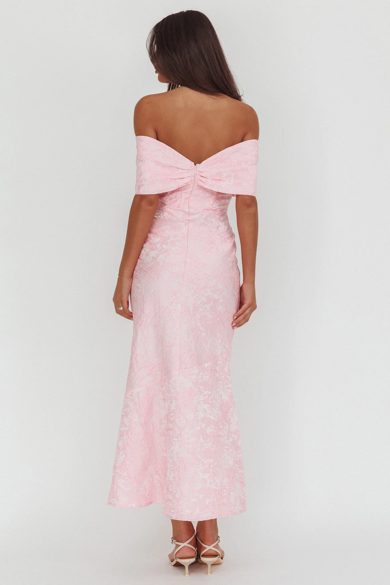 Fairytales Off-Shoulder Jacquard Maxi Dress Pink