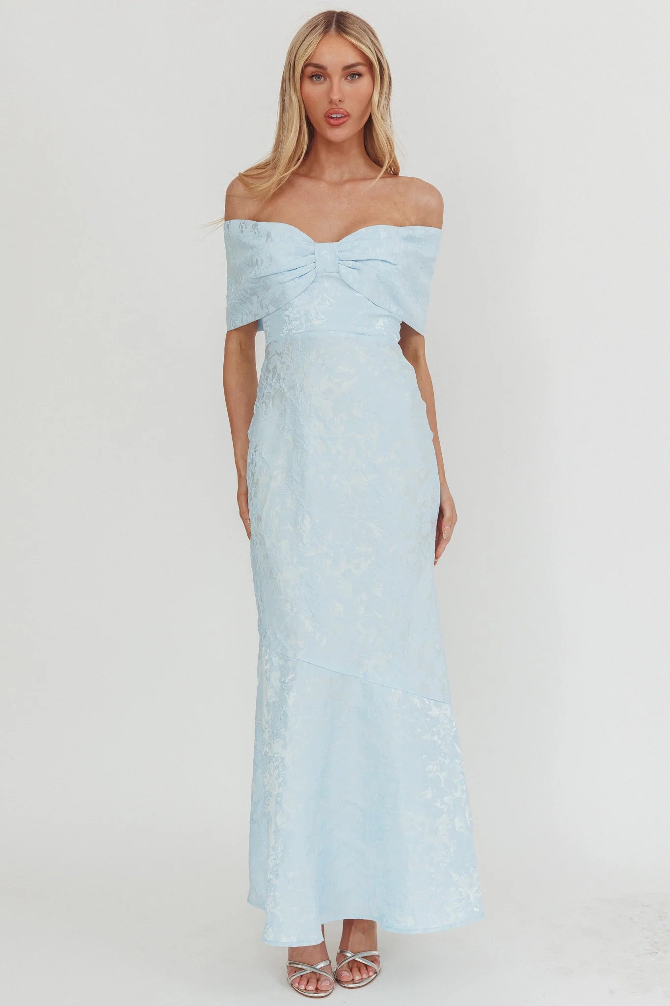 Fairytales Off-Shoulder Jacquard Maxi Dress Blue