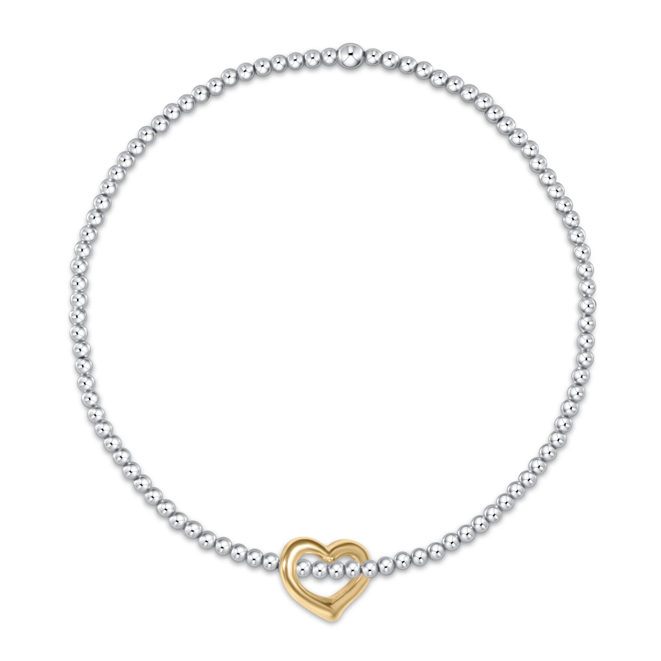 Classic Sterling Mixed Metal 2.5mm Bead Bracelet - Love Gold Charm