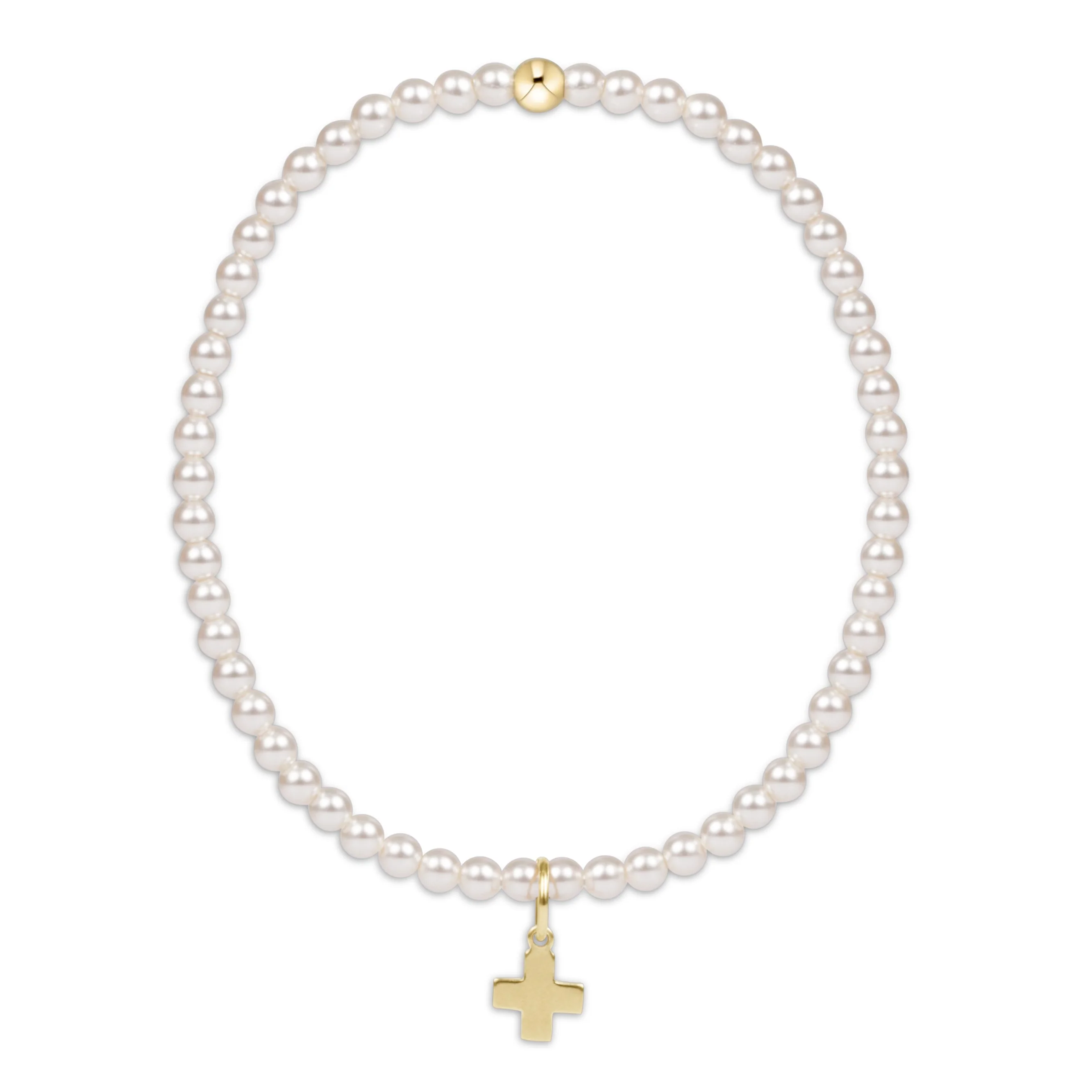 egirl Classic Pearl 3mm Bead Bracelet – Signature Cross Gold Charm