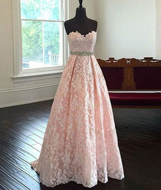 Unthony - Pretty Sweetheart Neck Pink Lace Prom Dresses