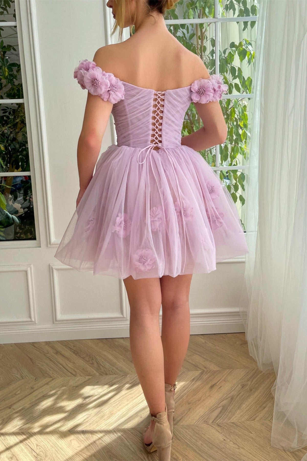 Unthony - Off the Shoulder Lilac Floral Prom Dress