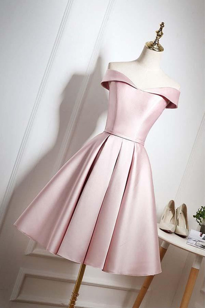 Unthony - Off The Shoulder Pink Homecoming Dresses Short Prom Dresses