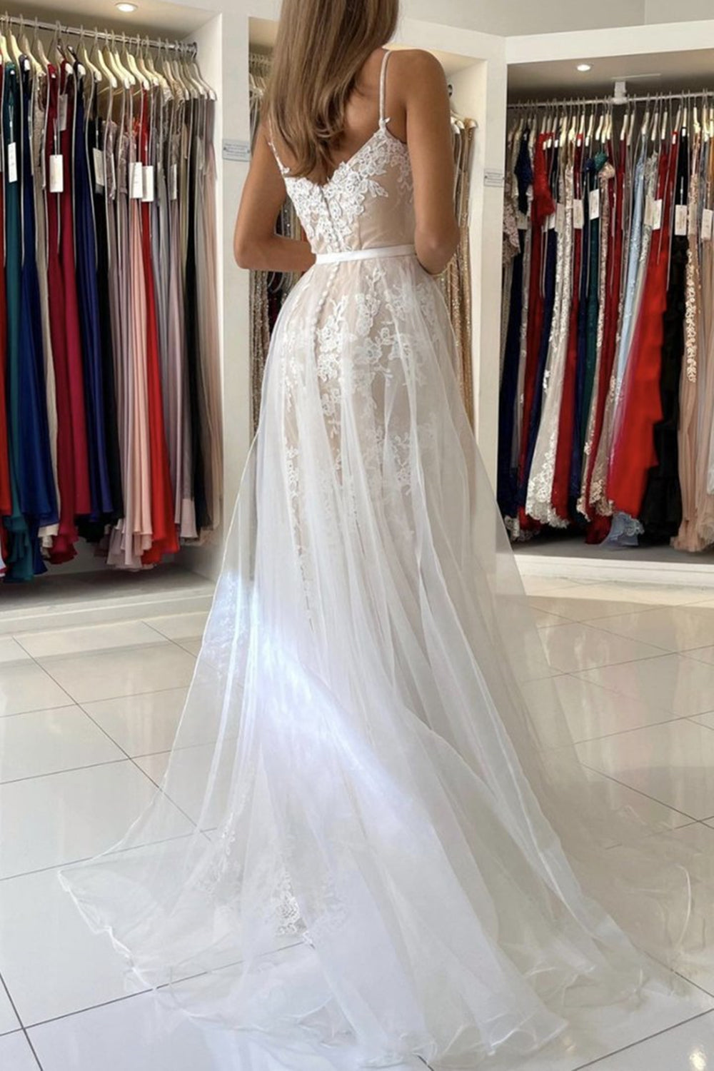 Unthony - Sweetheart Neck Mermaid Champagne Lace Prom Dress