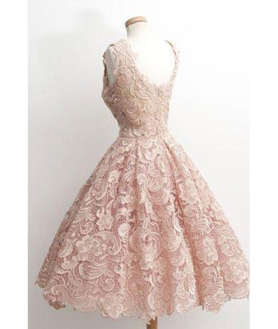 Unthony - Cute Light Pink Short Lace Prom Dresses