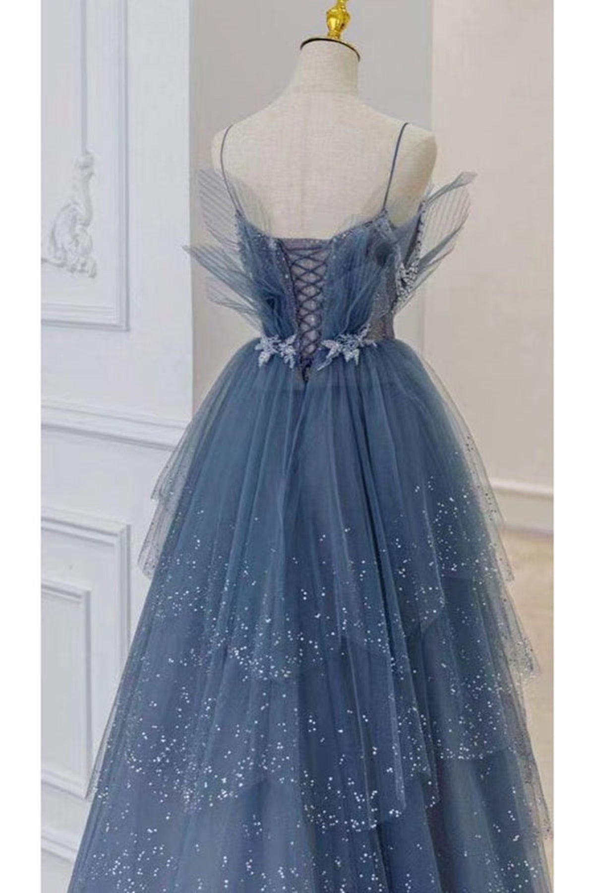 Unthony - Gorgeous Blue Sparkly Tulle Beaded Long Prom Dress