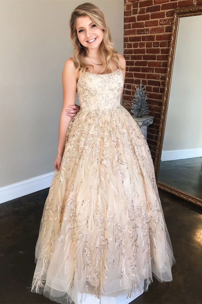 Unthony - Gorgeous Custom Made Lace Appliques Champagne Long Prom Dress