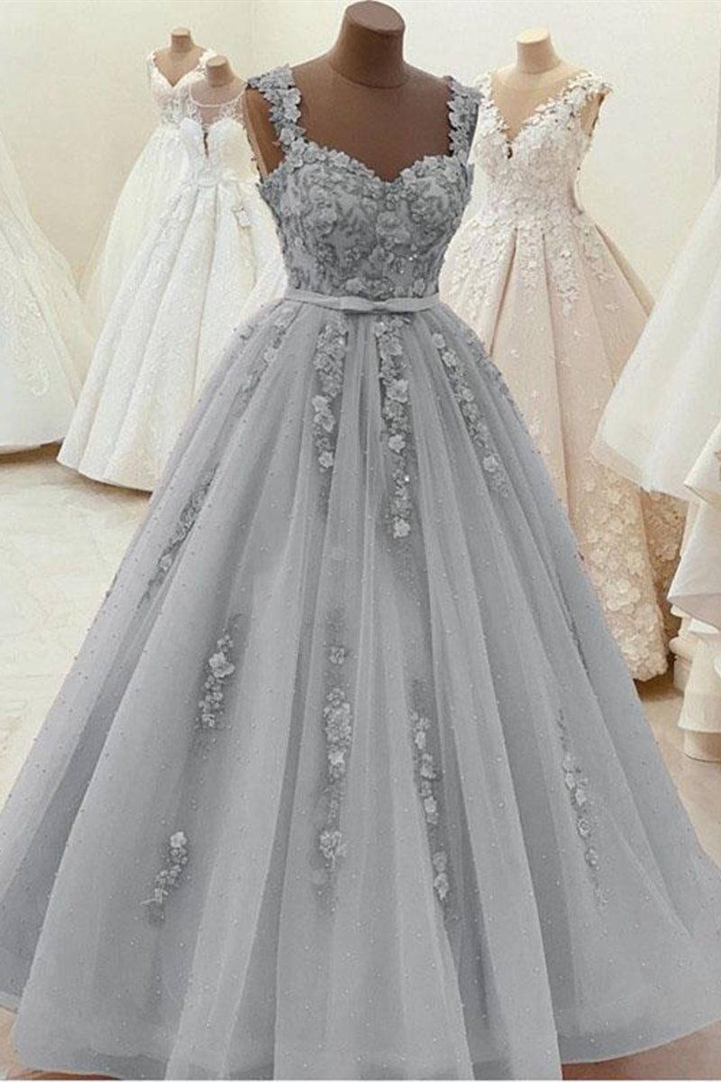 Unthony - Gorgeous Sweetheart Neck Beaded Gray Floral Lace Prom Dress