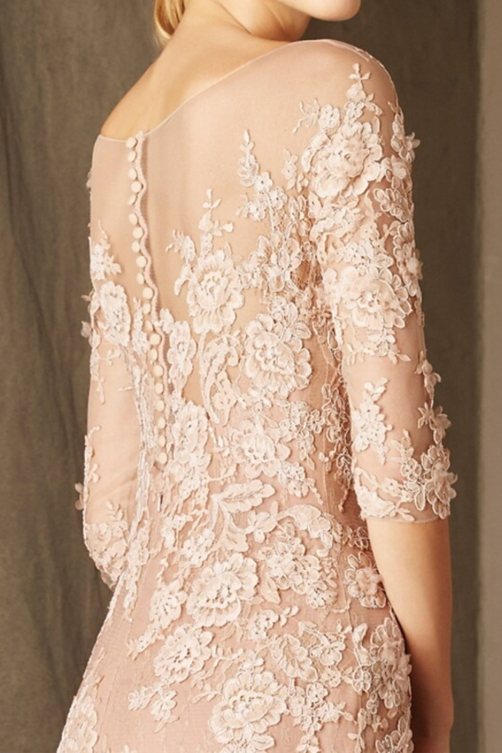 Unthony - Half Sleeves Mermaid Champagne Lace Long Prom Dresses