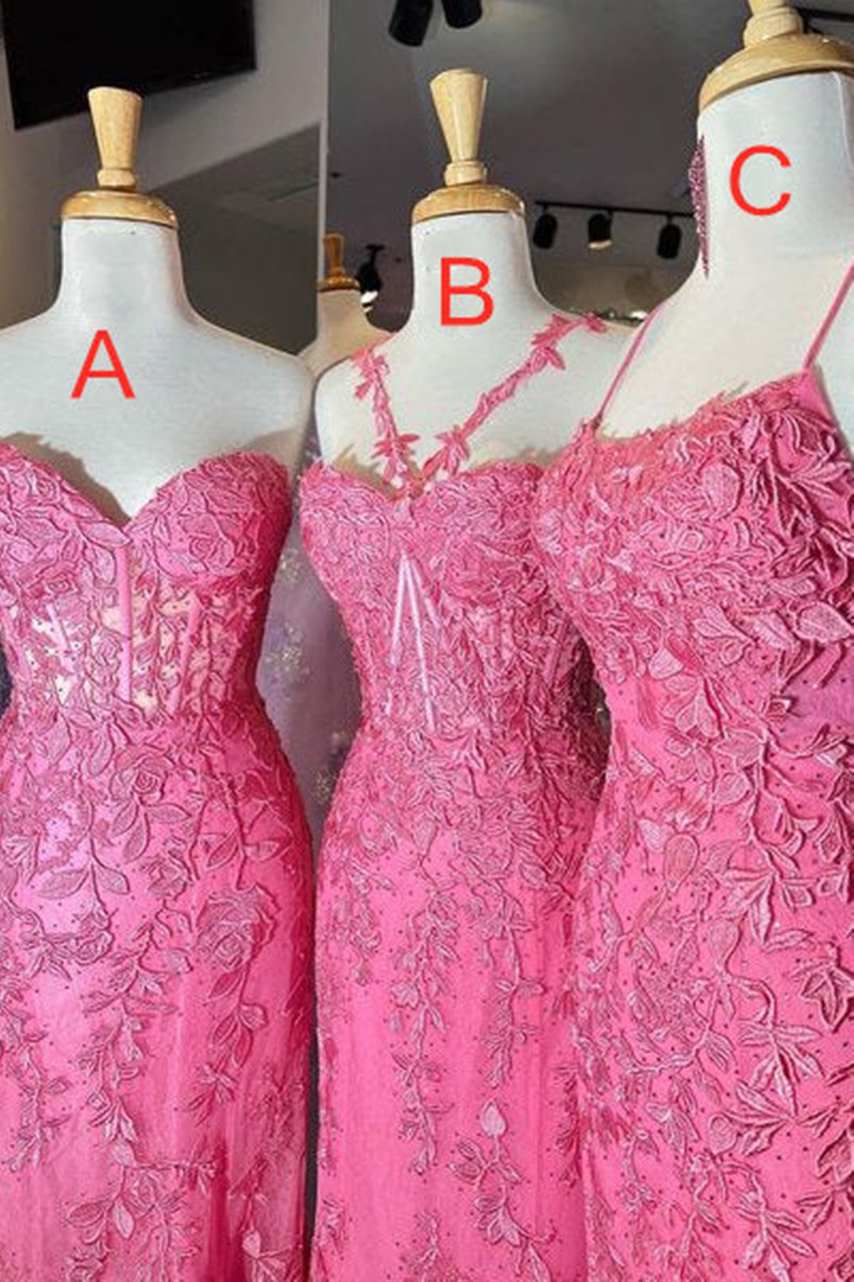 Unthony - Mermaid Hot Pink Lace Long Prom Dress