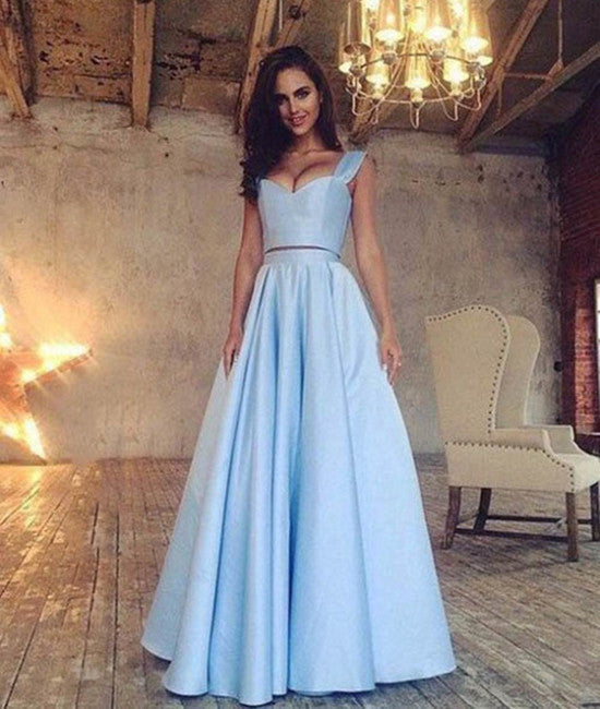 Unthony - Simple Two Pieces Long Blue Prom Dresses