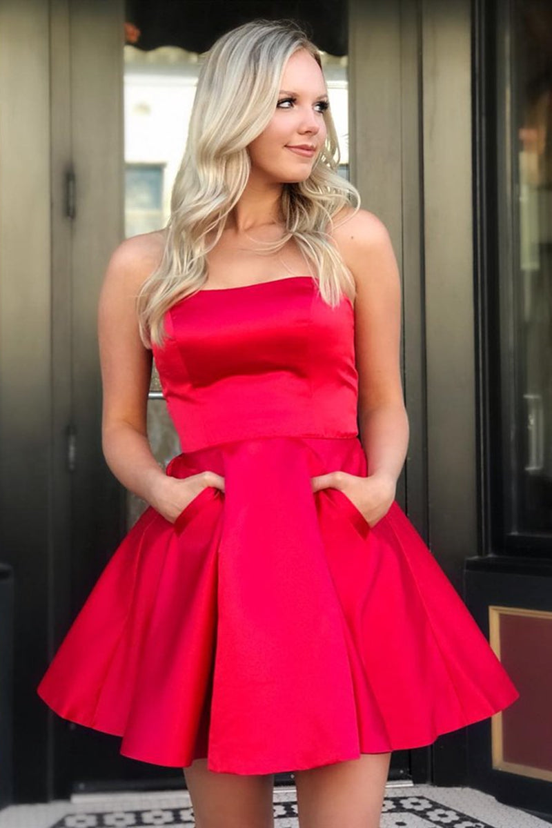 Unthony - Cute Red Short Prom Dresses with Pockets