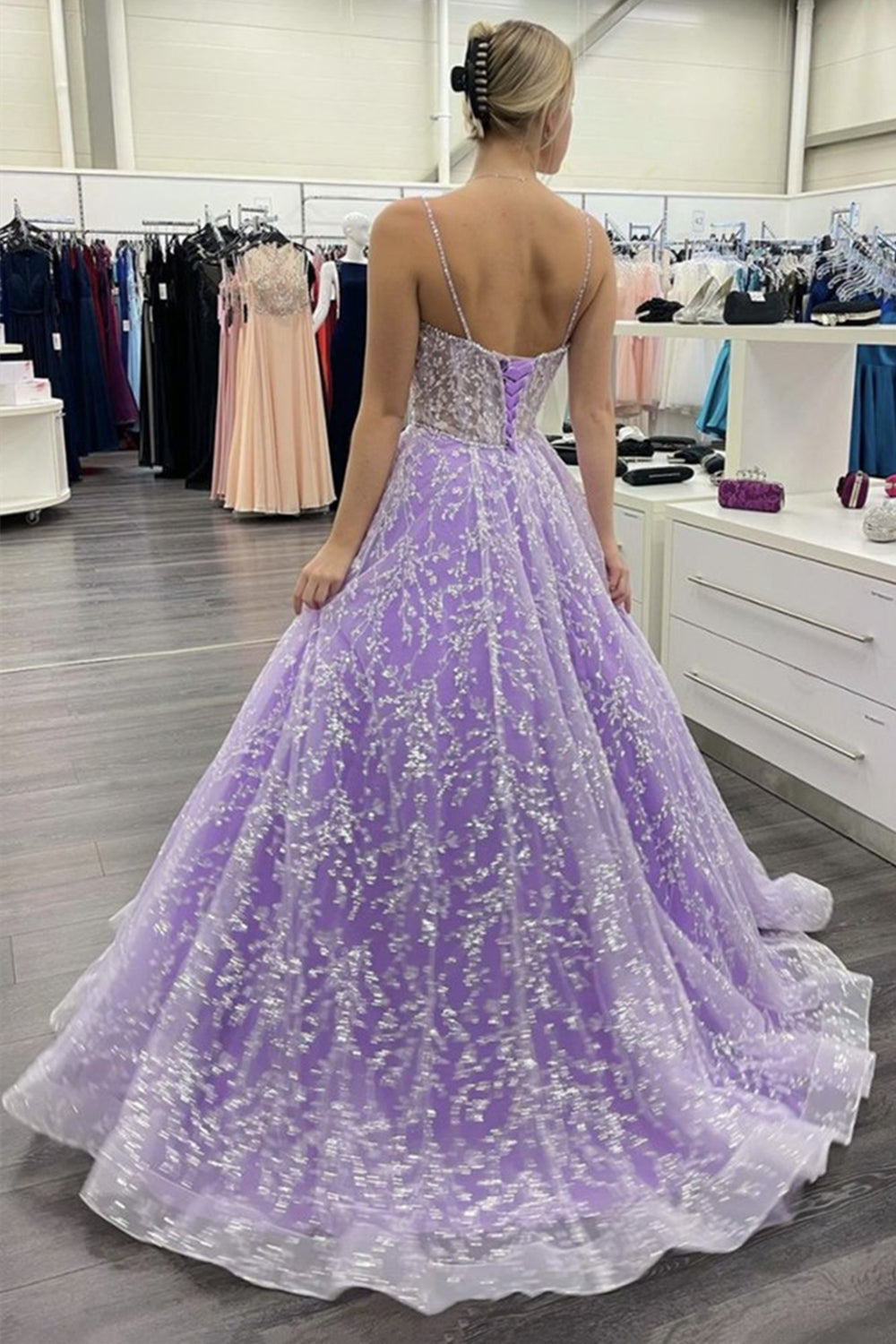 Unthony - Gorgeous Sweetheart Neck Purple Lace Beaded Long Prom Dress