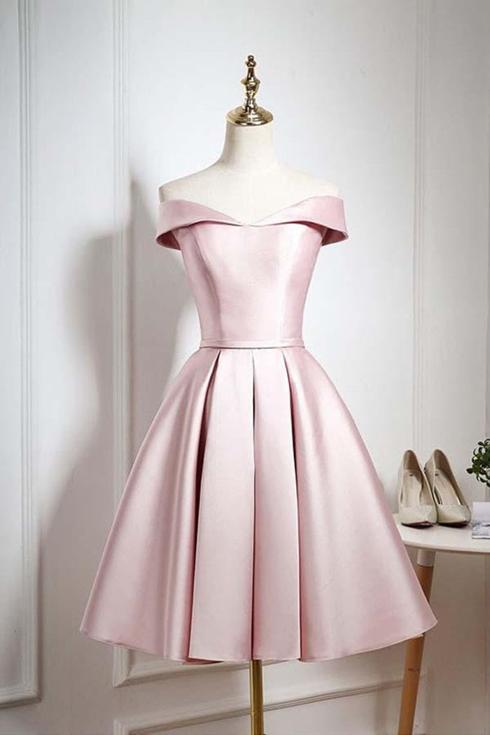 Unthony - Off The Shoulder Pink Homecoming Dresses Short Prom Dresses