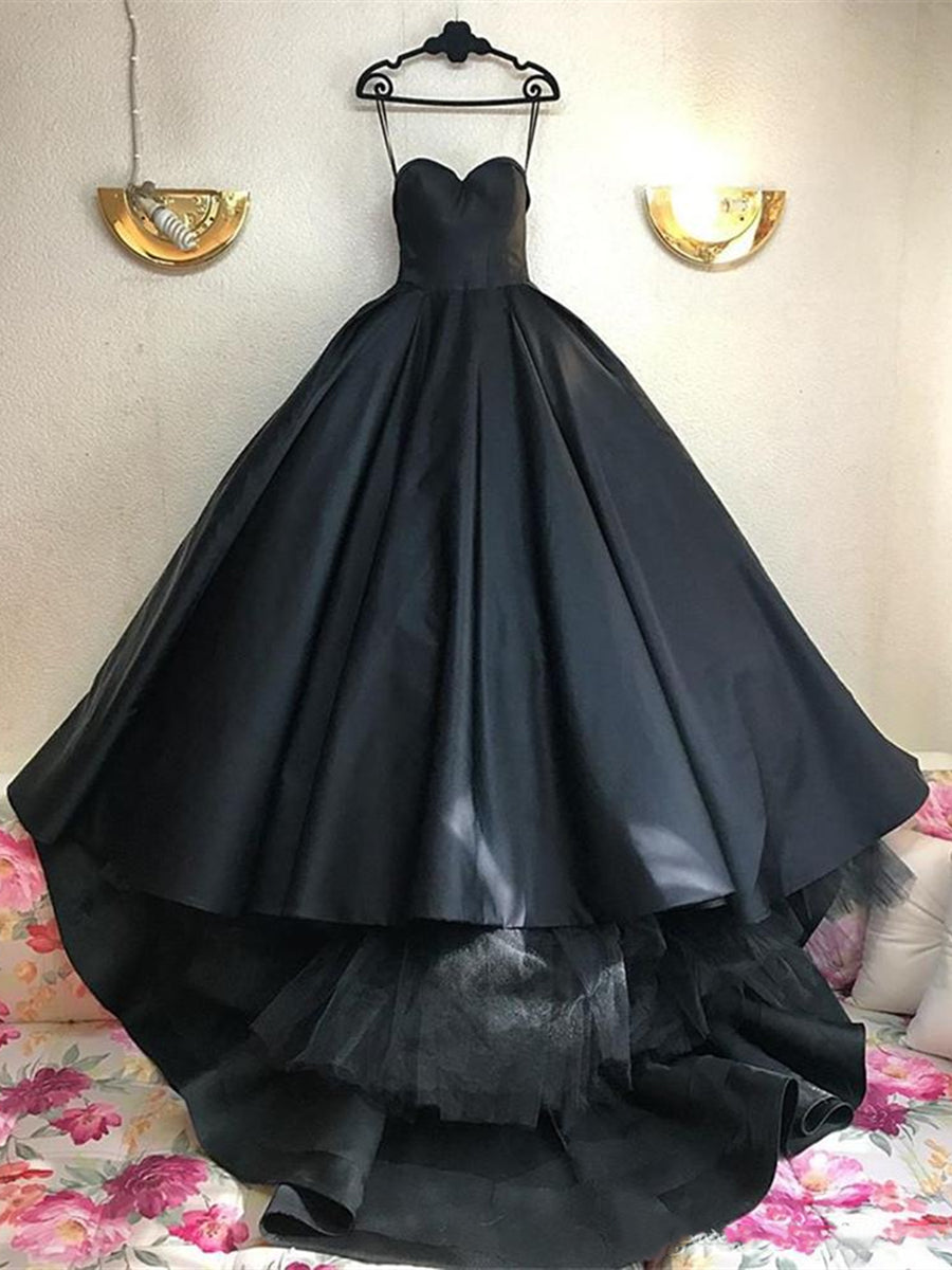 Unthony - Custom Made Thin Straps Sweetheart Neck Black Ball Gown
