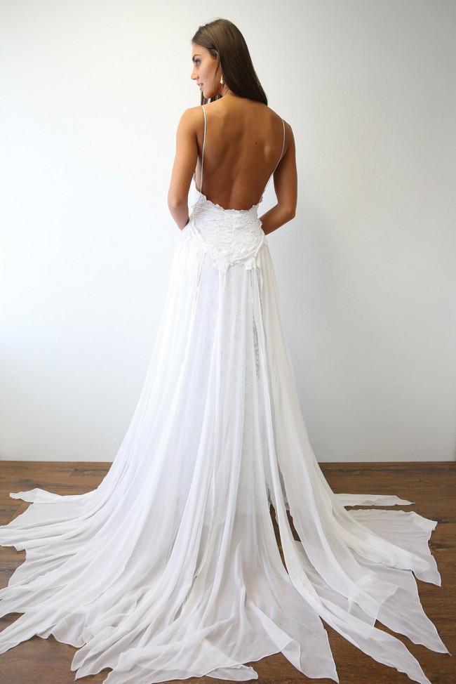Unthony - White Backless Tulle Lace Prom Dress