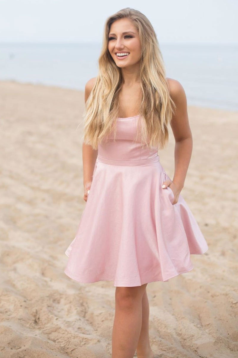 Unthony - Cute Short Pink Prom Dress with Pocket