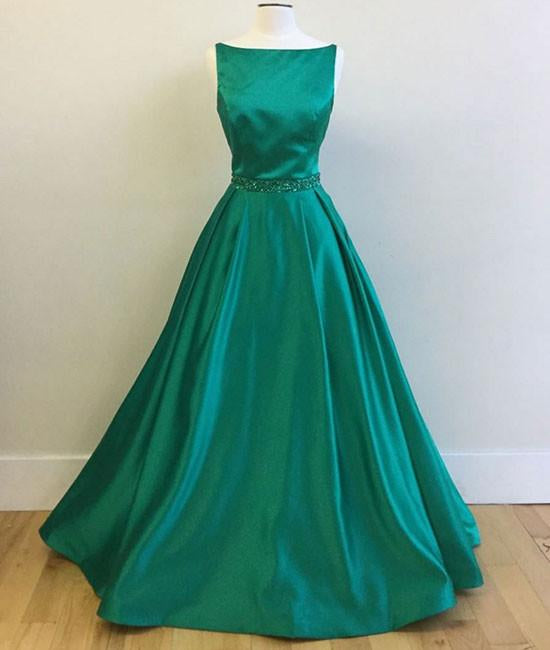 Unthony - Simple Green Satin Long Prom Dress