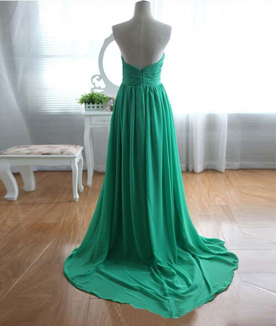 Unthony - A-Line Strapless Sweetheart Neck Green Chiffon Long Prom Dresses
