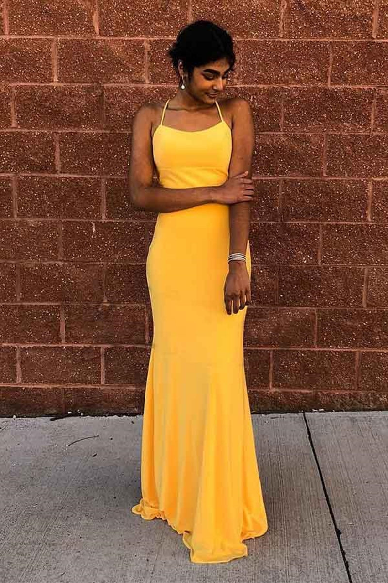 Unthony - Elegant Mermaid Backless Yellow Long Prom Dress