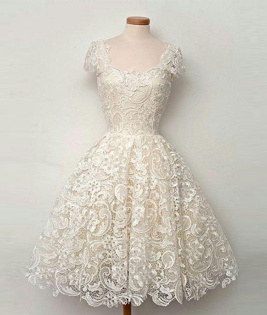 Unthony - Cute Ivory Short Lace Prom Dresses
