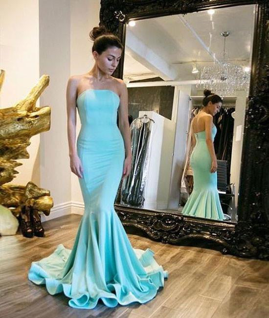 Unthony - Simple Sage Mermaid Backless Satin Long Prom Dress
