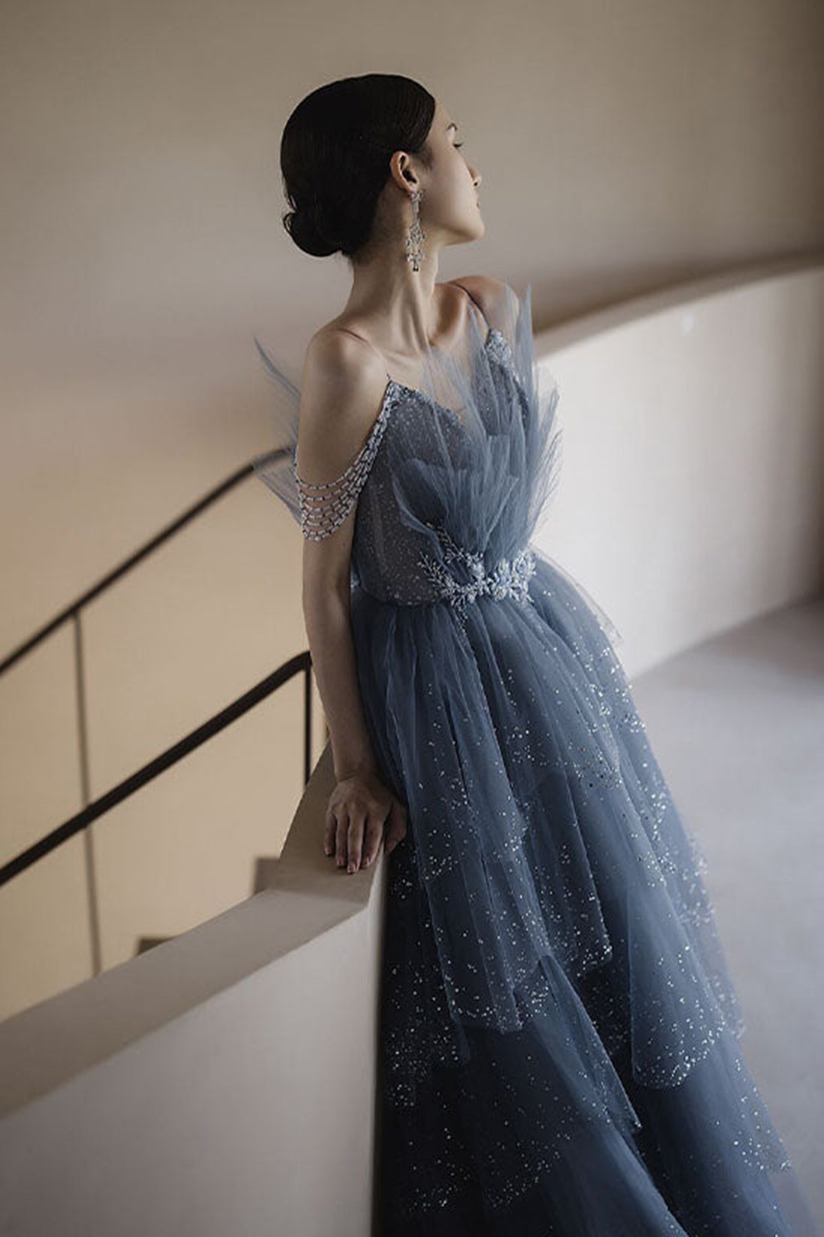 Unthony - Gorgeous Blue Sparkly Tulle Beaded Long Prom Dress