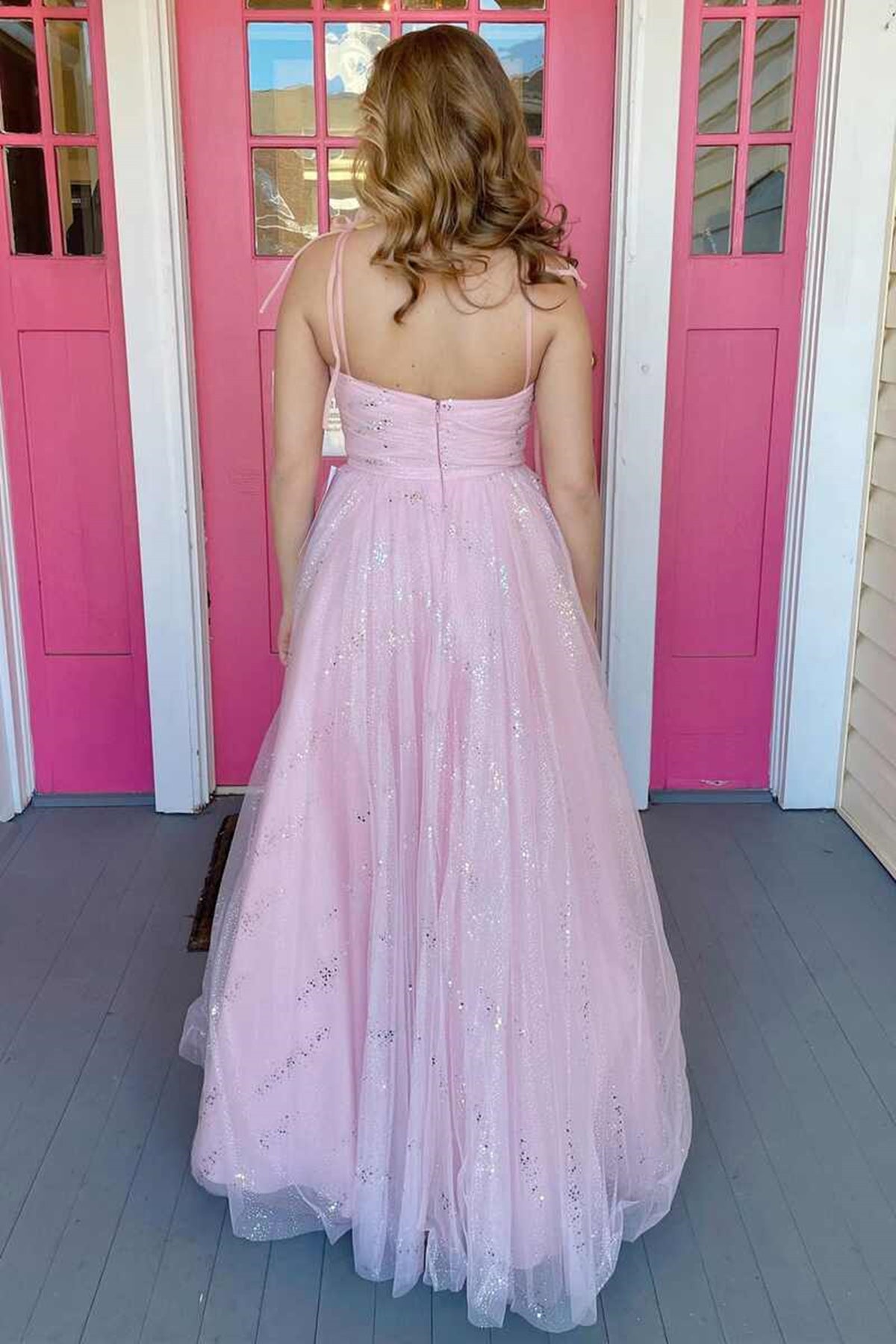 Unthony - Sweetheart Neck Pink Tulle Long Prom Dress