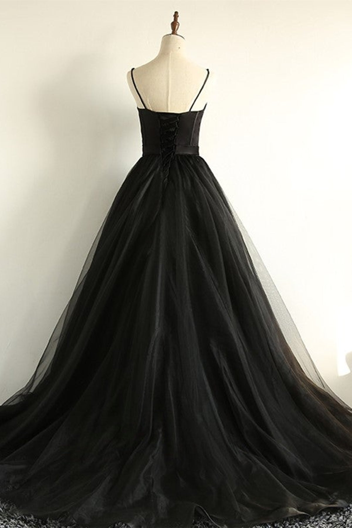 Unthony - Sweetheart Neck Black Tulle Long Prom Dress