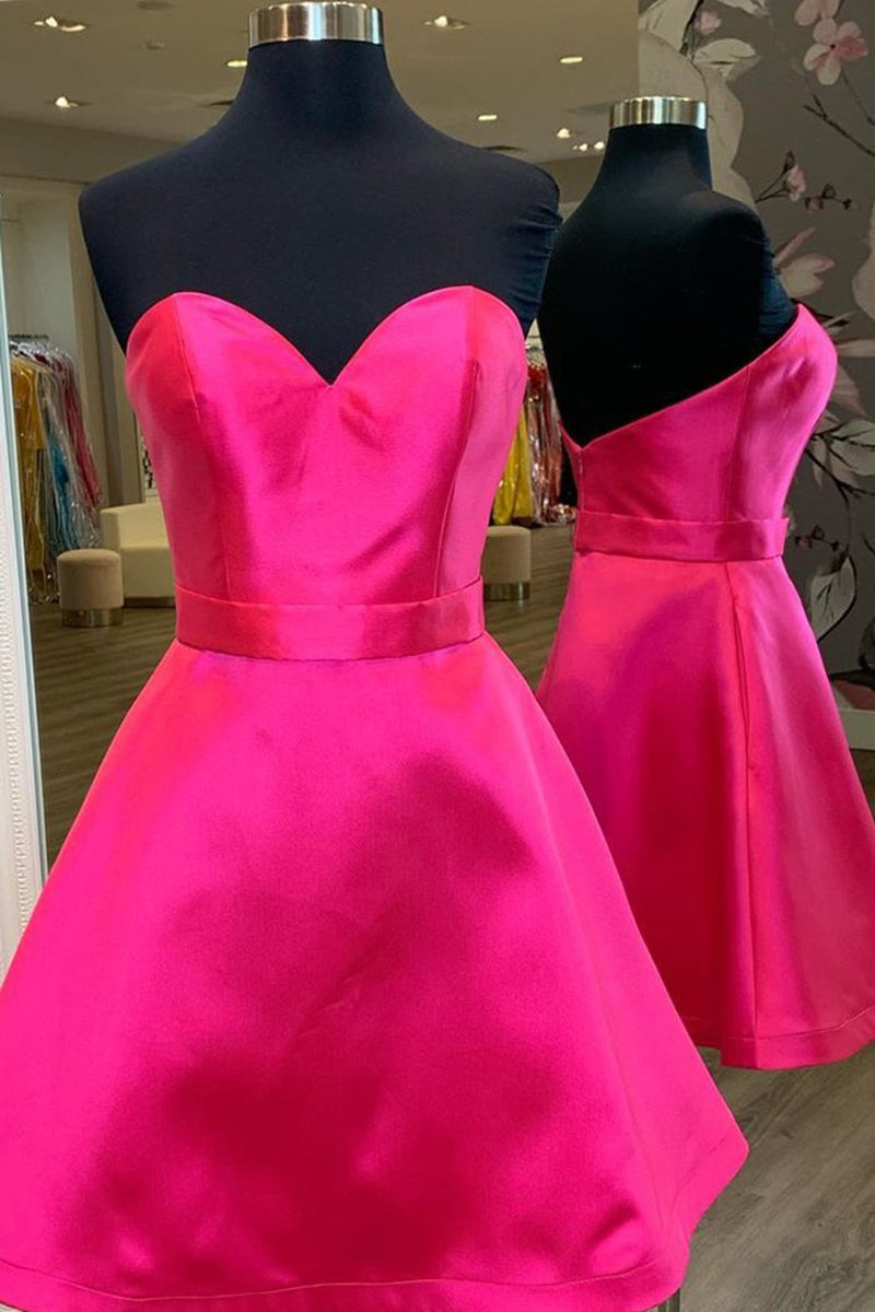 Unthony - Cute Sweetheart Neck Short Hot Pink Prom Dress