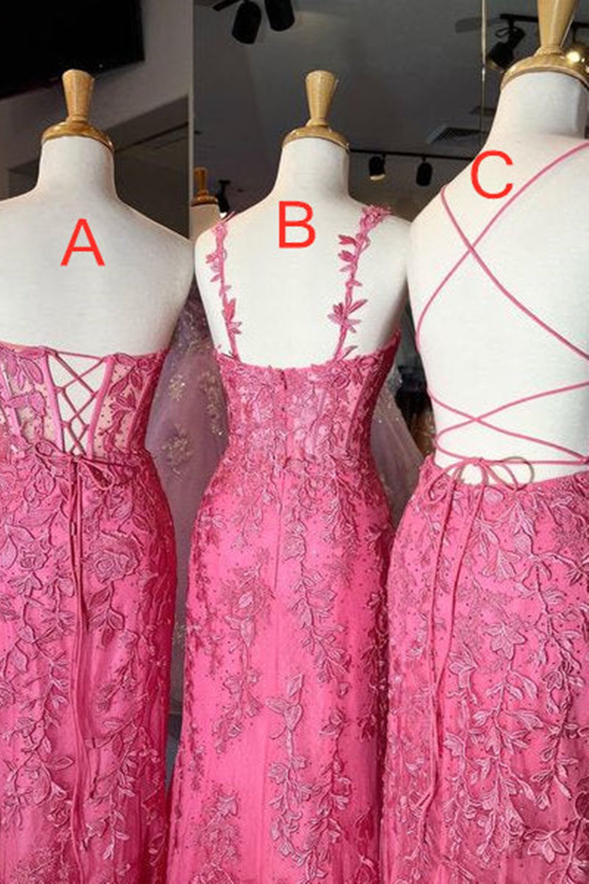 Unthony - Mermaid Hot Pink Lace Long Prom Dress